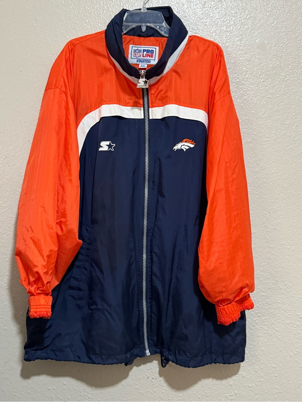 Vtg 90s Denver Broncos Zip Windbreaker Jacket Mens 2XL Blue Starter Football NFL
